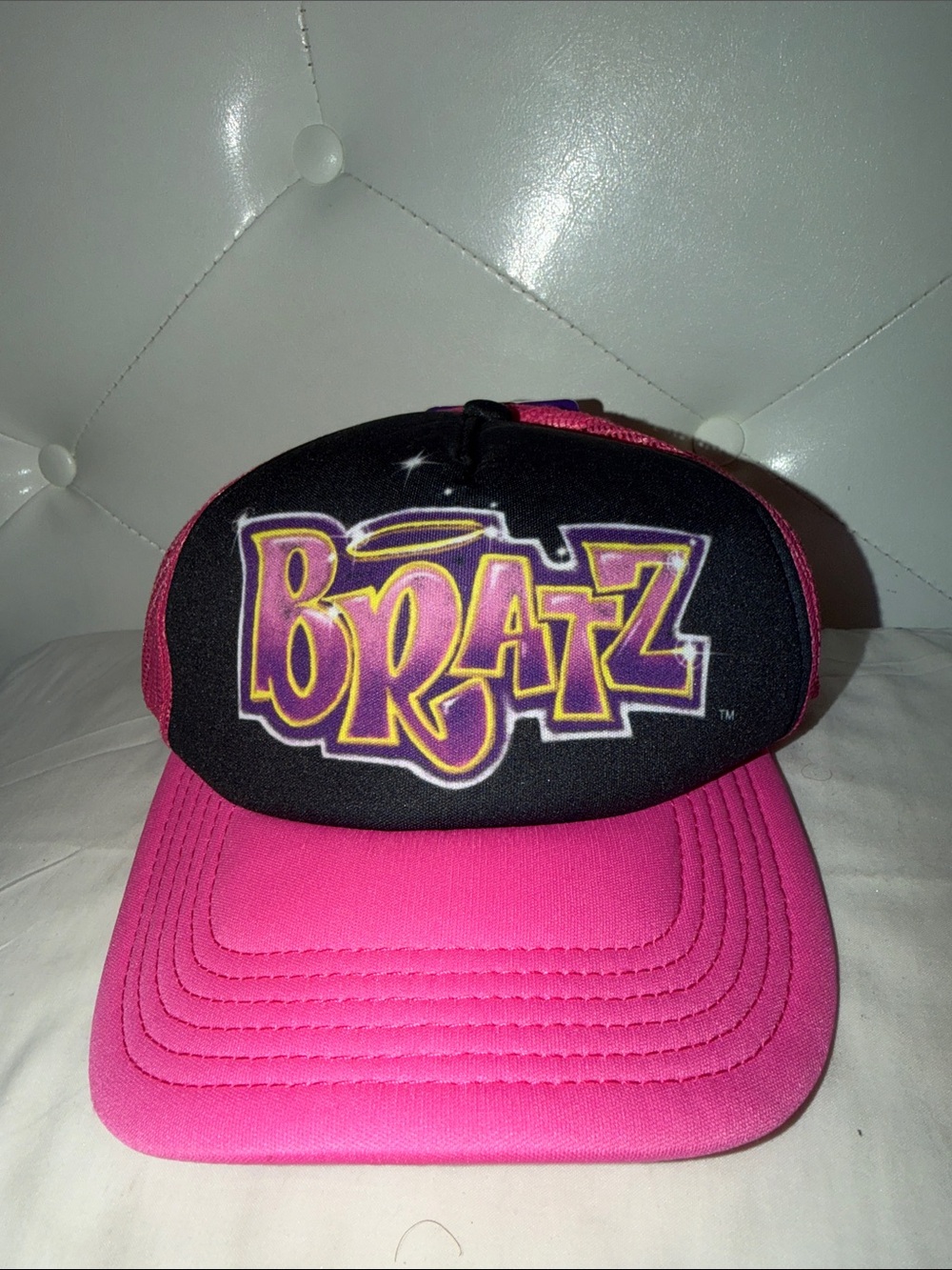 Bratz Logo Trucker Hat in Black and Hot Pink
